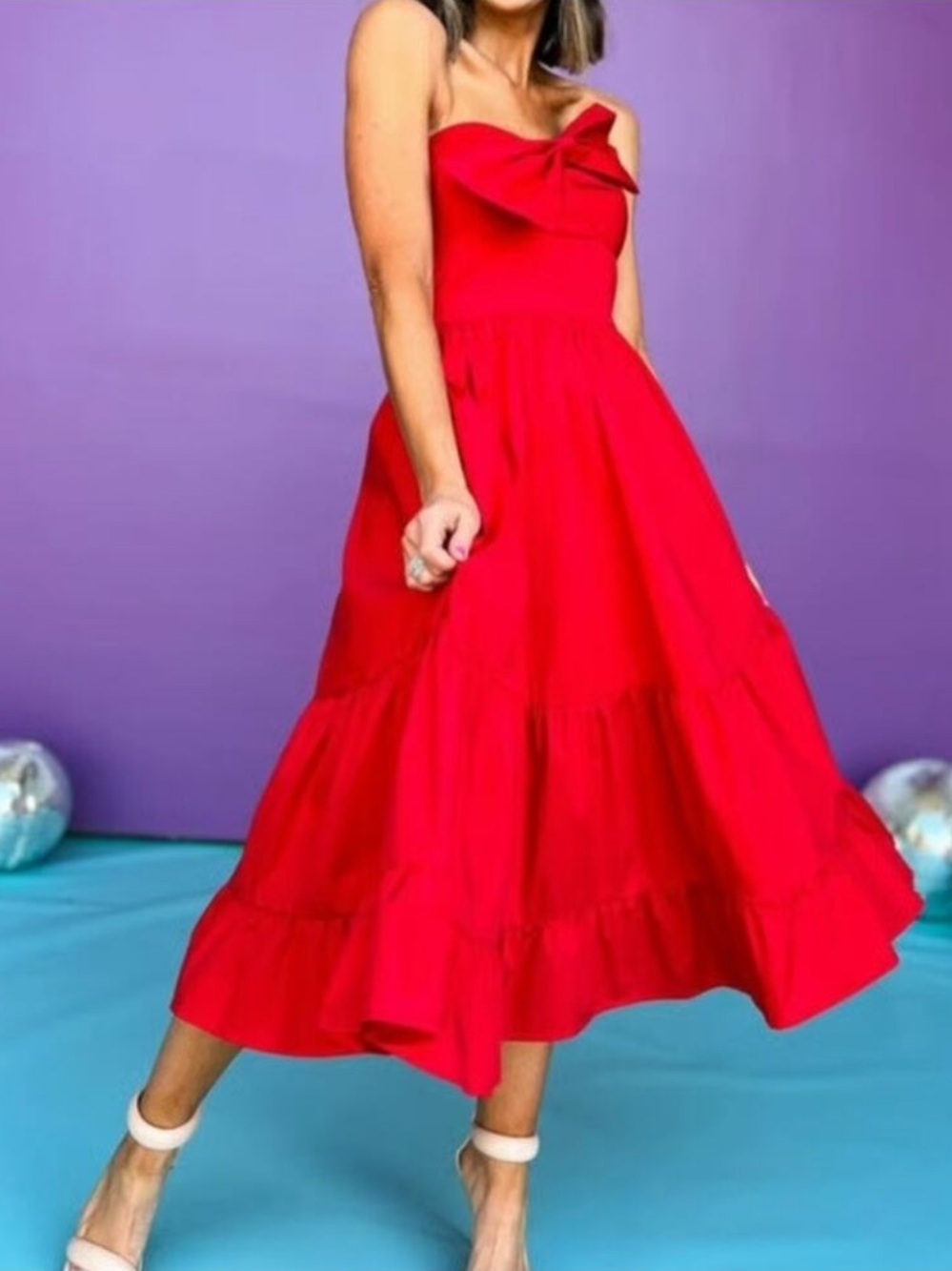 Fate Dress Medium Midi Large Strapless Pinup Red Retro Cocktail Bow 50s Pockets